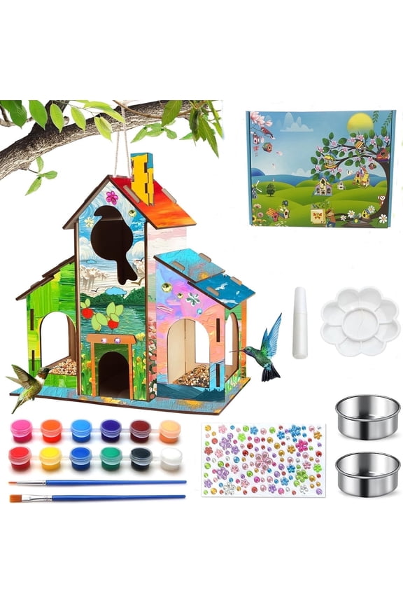 Bird Feeders, Diy Bird House Art Crafts Kit for Kids Ages 4-6 8-12,Build & Paint Your Own Wooden Hummingbird Feeder, Outdoor Wild Humming Bird Feeders Art Activities for Children's Day