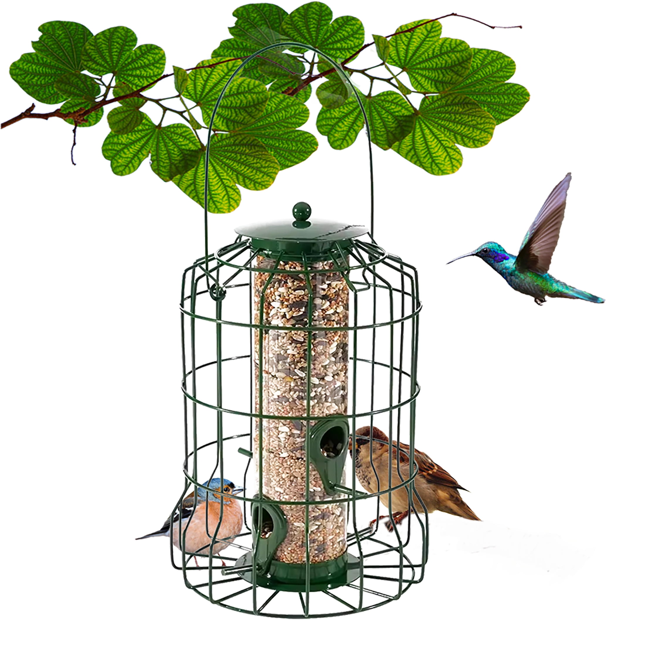 Bird Feeders For Outside, Metal Hanging Tube Bird Feeder With 4 Feeding