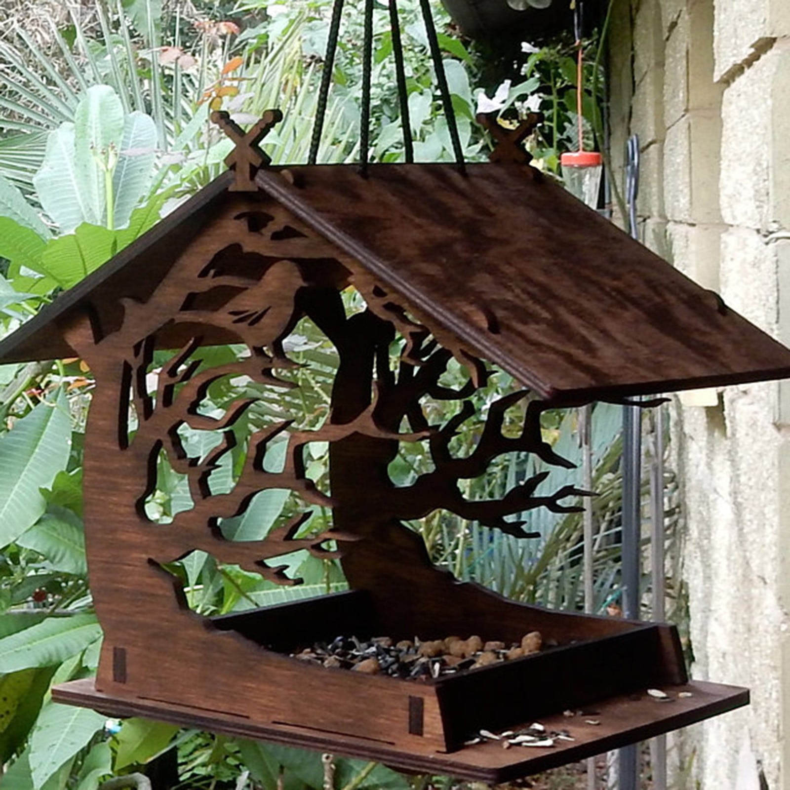 Bird Feeders,Hanging Bird Feeder,Attractive DIY Wooden Birdhouse Garden Gifts Courtyard Villa Balcony Feeder,Window Bird Feeders for Outdoors,Bird House Pole