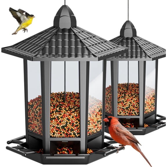 Bird Feeders for Outdoor Hanging, Fun Installation Pagoda Design Wild Birdfeeder, Attracting Wild Birds Sparrows Finch Cardinal Goldfinch Chickadee - Red