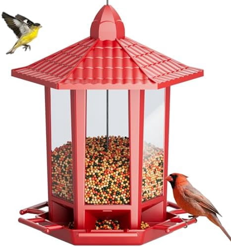 Bird Feeders for Outdoor Hanging, Fun Installation Pagoda Design Wild Birdfeeder, Attracting Wild Birds Sparrows Finch Cardinal Goldfinch Chickadee - Red