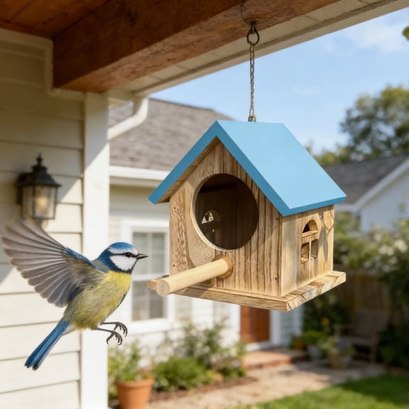 Bird Feeders Outdoor, Solid Wood Outdoor Rainproof Bird Nests Warm Hatching Nests Beautiful Rural Courtyard Hanging Mini Bird Nests Outdoor Bird House Bird Feeder