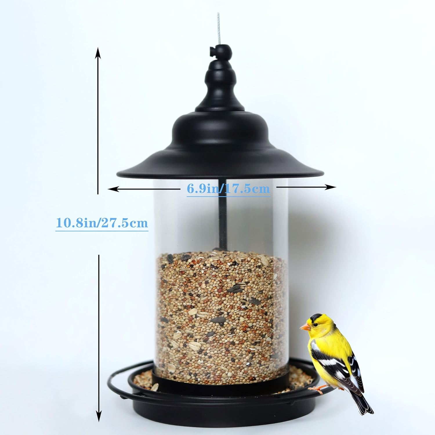 Bird Feeders for Outdoors,Hanging Bird Feeder with Locking Lid, Metal Birdfeeder with 17.5cm Weatherproof Large Roof&Tray,3 Feeding Perches,Chew-Proof, Black,1 Pack$$Garden & Patio