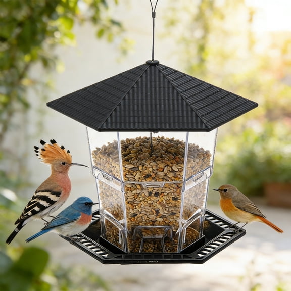 Bird Feeders for Outdoors Hanging Bird Feeder Wild Birds Seed, Large Birdfeeders for Outside Squirrel Proof, Covered Bird Seed Feeder for Outside, Garden Decoration
