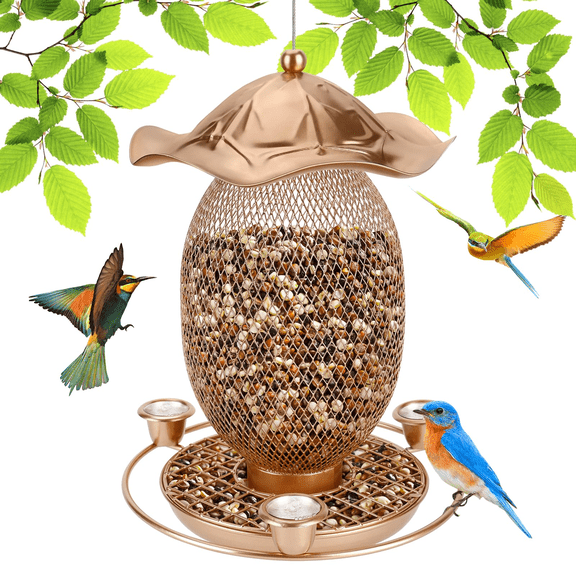 Bird Feeders for Outdoors Hanging,Squirrel Proof Bird Feeder with 3 Water Cup for Outside Wild Bird Feeders,Metal Bird Feeders Hanging Feeding Station Bird Watchers for Outside Garden Yard