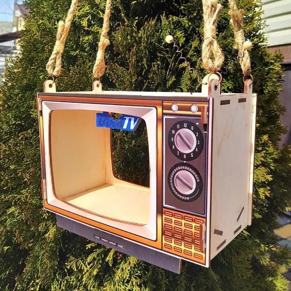Bird Feeders for Outdoors Hanging Wooden Bird Feeder Creativity TV Shaped Bird Feeder Outside, Yard, Garden Backyard Decoration as Gift Ideas for Bird Lovers