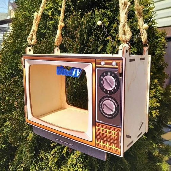 Bird Feeders for Outdoors Hanging Wooden Bird Feeder Creativity TV Shaped Bird Feeder Outside, Yard, Garden Backyard Decoration as Gift Ideas for Bird Lovers