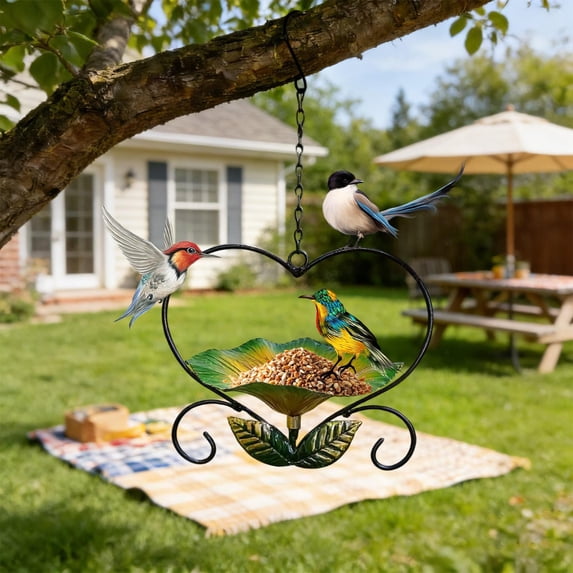 Bird Feeders For Outdoors Squirrel Proof Iron Birds Feeder Heart Shape Flower Birds Feeder Outdoor Garden Decoration Hanging for Outside Outdoors Attracting Birds
