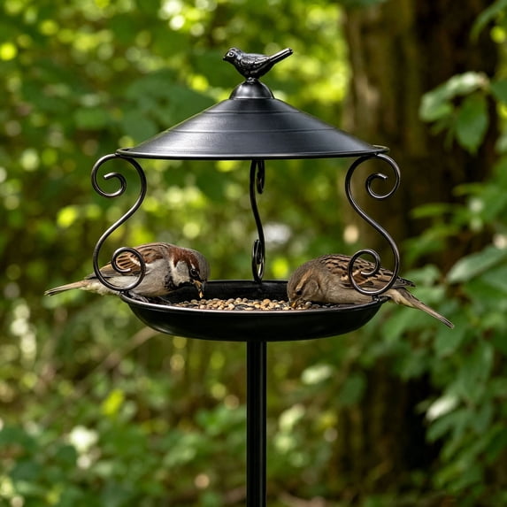 Bird Feeders for Outdoors Squirrel Proof,Metal Bird Feeder,Squirrel Proof Wrought Iron Bird Feeder, Ground Insert Metal Outdoor Feeding Station for Garden Courtyard Small Wild Birds(Black 36.6in)