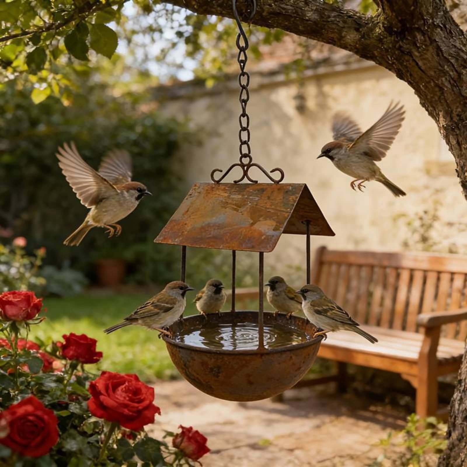 Bird Feeders For Outdoors Squirrel Proof Old Rust-colored Hanging Bird Feeder Iron Art Decoration Outdoor Garden And Courtyard Metal Crafts For Garden Yard Patio Lawns Decor