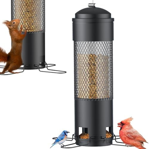 Bird Feeders for Outdoors Squirrel Proof with Weight-Activated Perches, Hanging Bird Feeder for Outside, Metal Feeder for Wild Cardinal, Finch, Blue Jay, Chickadee, 3LB Seed Capacity, Black