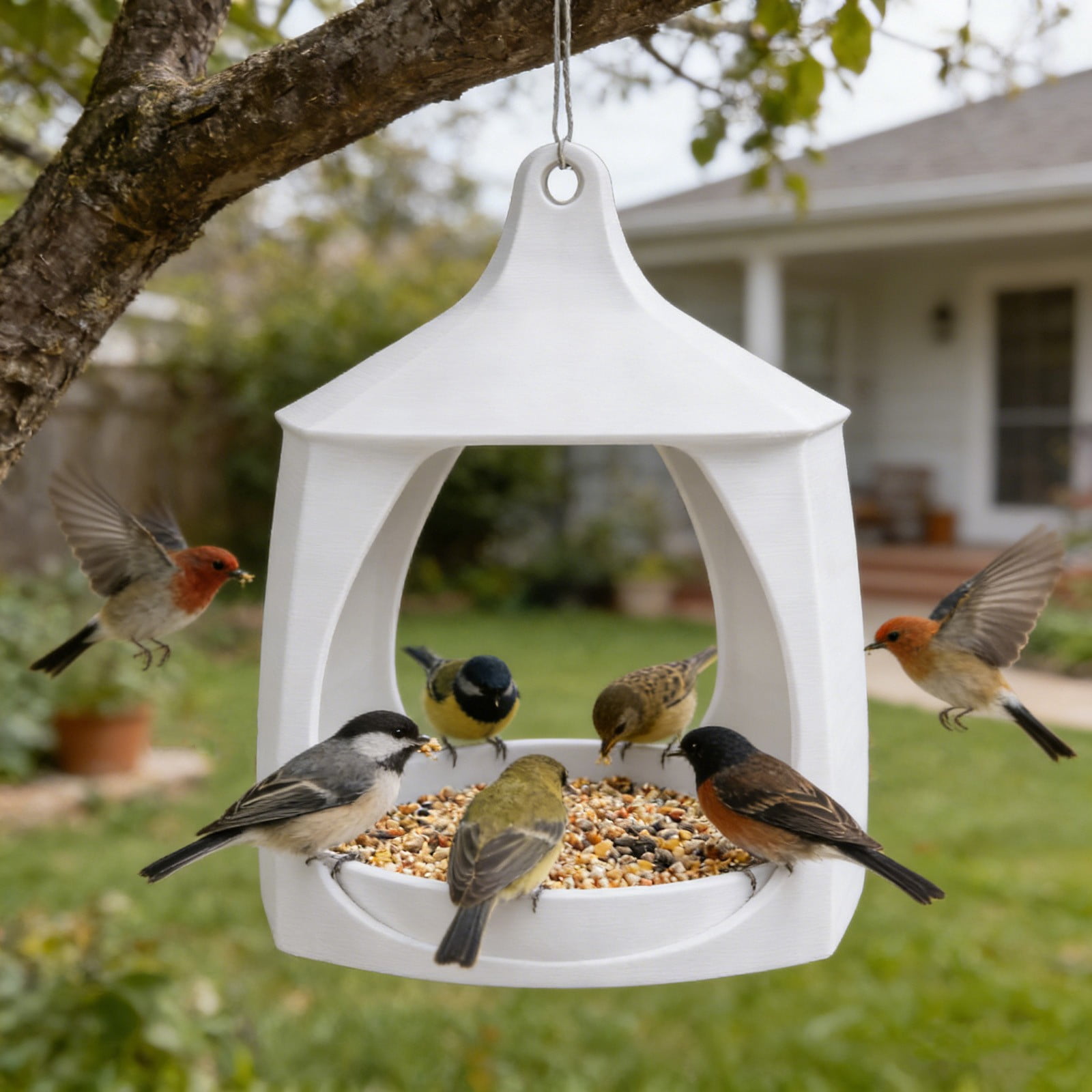 Bird Feeders for Outside Hanging, Wild Bird Feeder House for Cardinals Finches Wooden Bluebird Feeder Mealworm Feeder Outdoor Wood Platform Bird House Feeder
