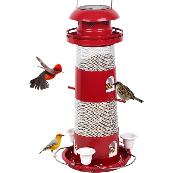 Bird Feeders for Outside, Solar Bird Feeder for Outdoors , 2.3lbs Birds Feeders with 5 Feed Ports Large Capacity Container Drinking Cups for , Finch