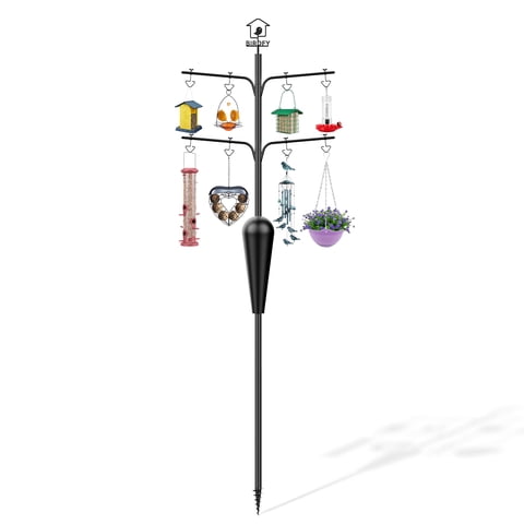 Bird Feeders Pole Netvue Birdfy Pole All Metal with 8 Hooks Squirrel Proof Station for Bird Feeder