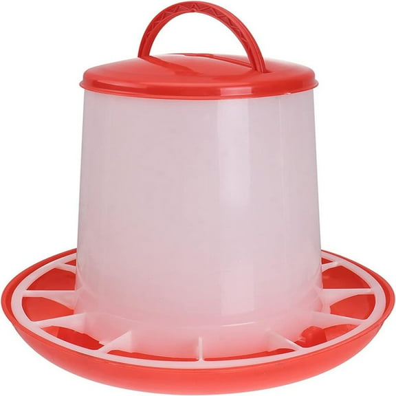 Bird Feeders for Outdoors Hanging Cylinder Design White Container Red Lid Base, Metal Suspension Hook, Multi-Port Feeder Tray