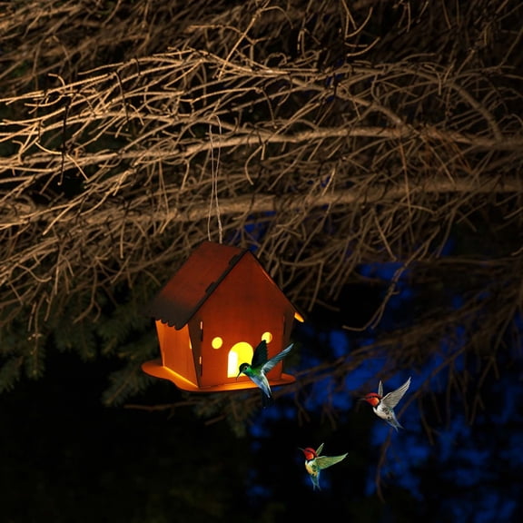 Bird Feeders for Outdoors Lovely Assembled Cabin Bird Nest Creative Hummingbird Feeder LED Prelit Bird House Feeder,Tree Garden