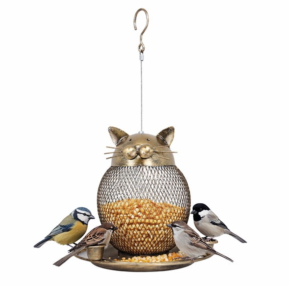 Bird Feeders for Outdoors, Metal Wild Bird Feeder Cat Shaped Finch Bird Feeder for Hanging Outside Garden Yard Decoration