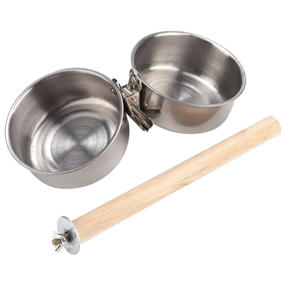 Bird Feeding Dish Cups, Bird Cage Water Bowl, Bird Wood Stand Perch with Food Water Feeding Bowl for Parrot Parakeet Cockatiel Cage Accessories