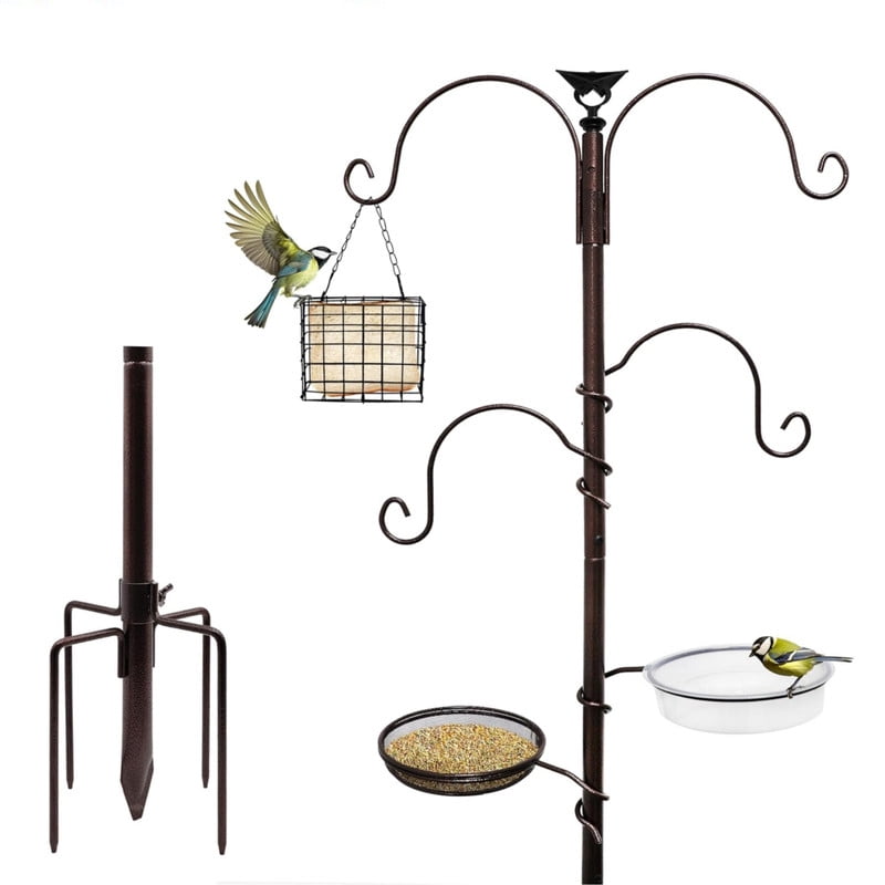 Bird Feeding Station Kit with 5 Point Base, Bird Feeder Pole heavy duty, Multi Hanging Bird Feeders with Detachable Bird Bath & Suet Cage for Garden to Attract Wild Birds