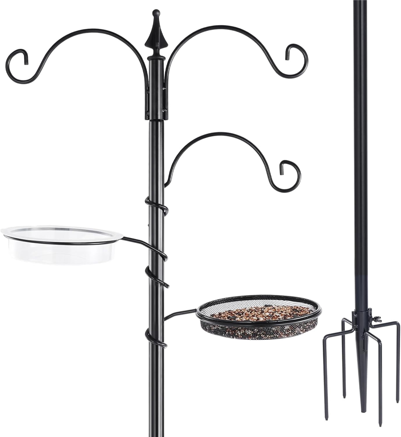 Bird Feeding Station Kit 75" Pole with 5 Prong Base Outdoor Bird Feeder Stand Black Durable Weather-Resistant Design