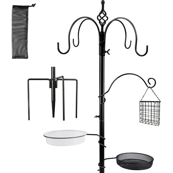 Bird Feeding Station Kit, 77" x 19" Birds Feeder Pole, Deluxe Multi Feeder Kit with Metal Suet and Bird Bath for Birds Watching, Birdfeeder and Planter Hanger