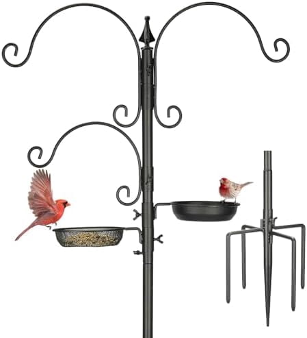 Bird Feeding Station Kit - 85 Inch Bird Feeder Pole with 5-Prong Base, Bird Feeder Stand for Outdoors Hanging Bird Feeders, Upgraded in Stability, Black