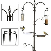 Urban Deco Bird Feeding Station,A Set with 6 Bird Feeders Hanging,Bird Feeder Poles Kit Premium Bird Bath for Attracting Wild Birds,Black