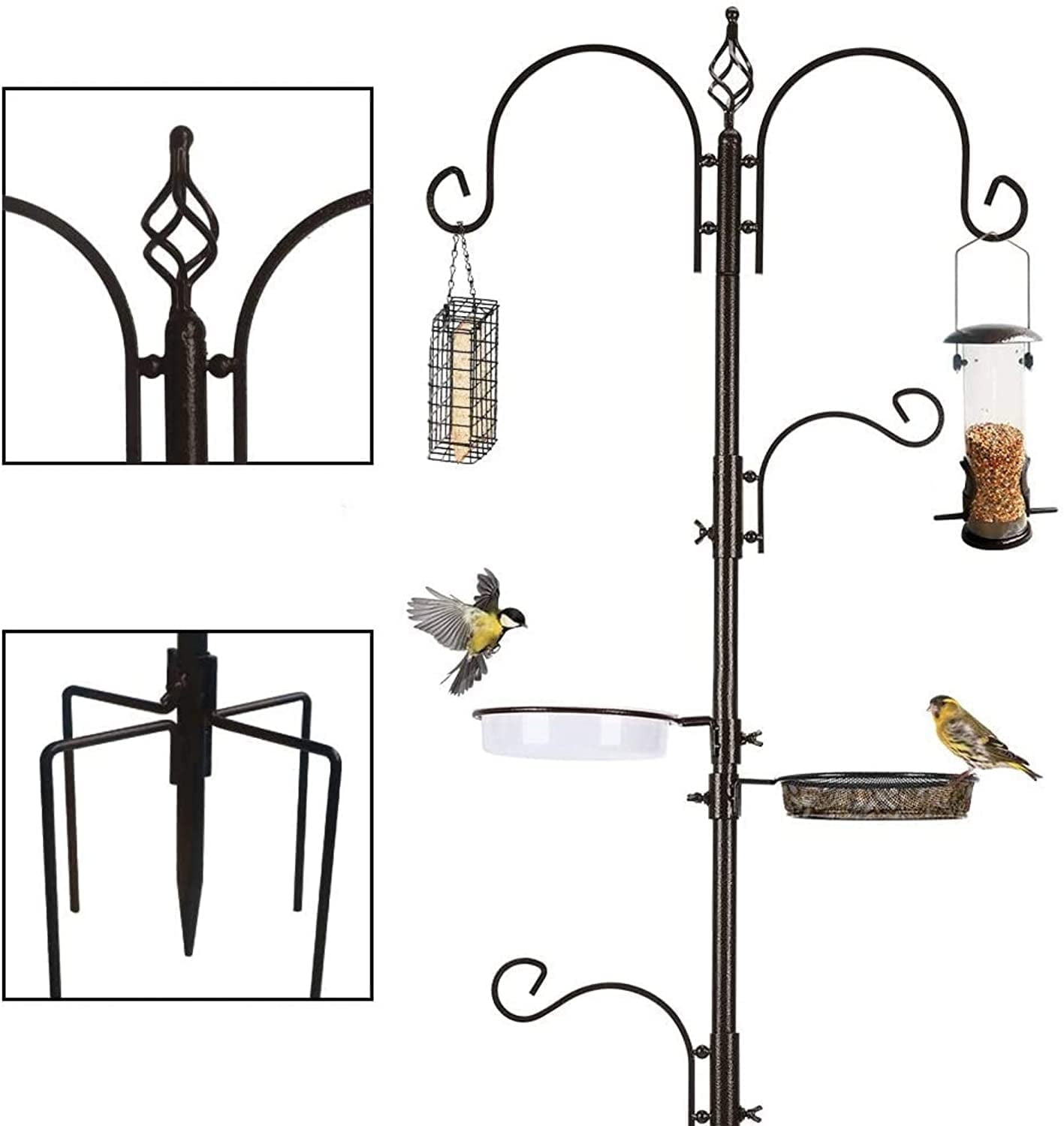 Urban Deco Outdoor Bird Feeding Station with Window Mount, Pole, 4 Hooks, 2 Feeders, Bath Tray, Metal