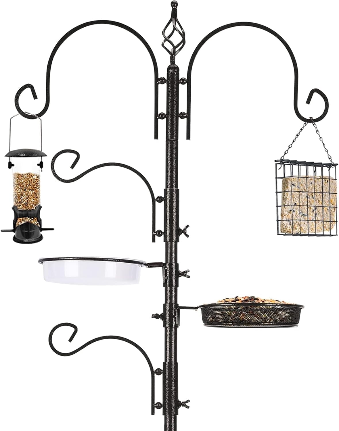 Bird Feeding Station Kit Bird Feeder Pole Wild Bird Feeder Hanging Kit Planter Hanger Multi Feeder Hanging with Metal Suet Feeder Bird Bath for Attracting Wild Birds