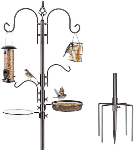 Bird Feeding Station Kit Bird Feeder Pole Wild Bird Feeder Hanging Kit Planter Hanger Multi Feeder Hanging with Metal Suet Feeder Bird Bath for Attracting Wild Birds