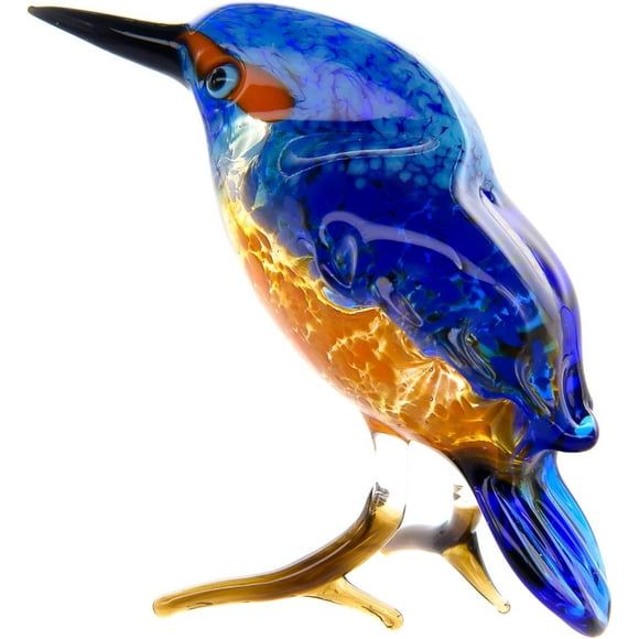 Bird Figurine Hand Blown Art Glass Murano Handmade Miniature Animals Collection Blown Sculpture Ornament Figurine Gifts & Decor Art (Aquamarine)