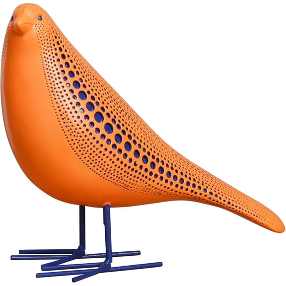 Bird Figurine, Modern Sculpture and Statues for Home Decor, Animal Statues for Bookshelf, Table, Entryway, Fireplace, Resin Decorative Sculpture with Chic Polka Dots Art Design (Orange)