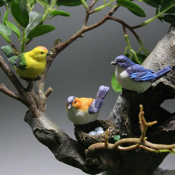 Bird Figurines,4pcs Hummingbird Garden Ornament,Resin Colorful Birds with Bird Nest Statues,Eastern Bluebirds Tabletop Decorative Miniature Birds Ornament for Indoor Outdoor Garden Decoration