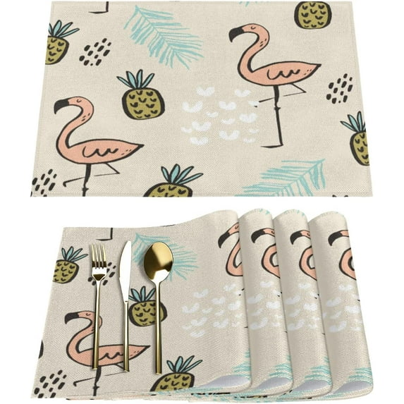 Bird Flamingo Leaves Placemats Set of 4 Rectangle Table Mats Washable Heat-Resistant Place Mat for Kitchen Dining Table Decor Indoor Outdoor