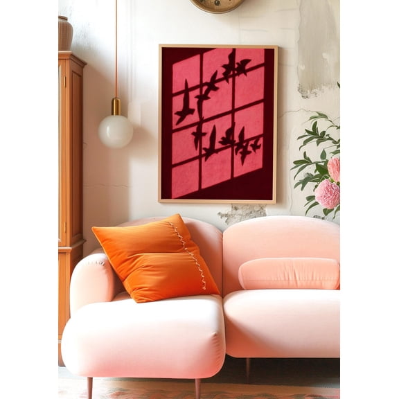 Bird Flock Shadow Wall Art Burgundy Home Decor Unframed Paper Print