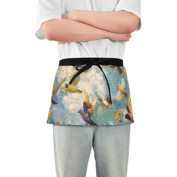 Bird Flock Waist Apron Adjustable Server Half Apron Kitchen Cooking with 3 Pockets for Men Women