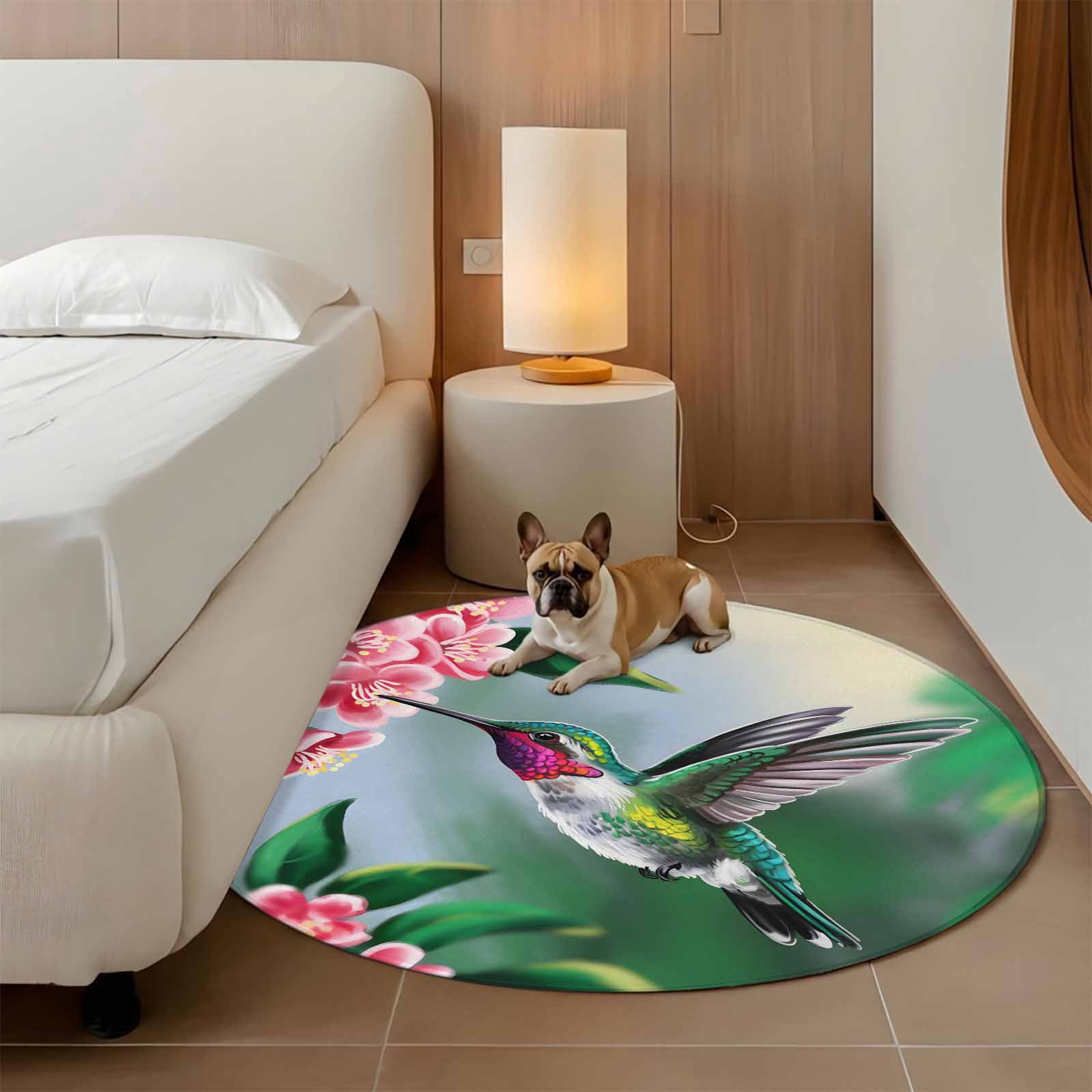 Round Hummingbird Rug Bird Floral 3ft Round Rug for Bathroom Accent Bedside Corner ...