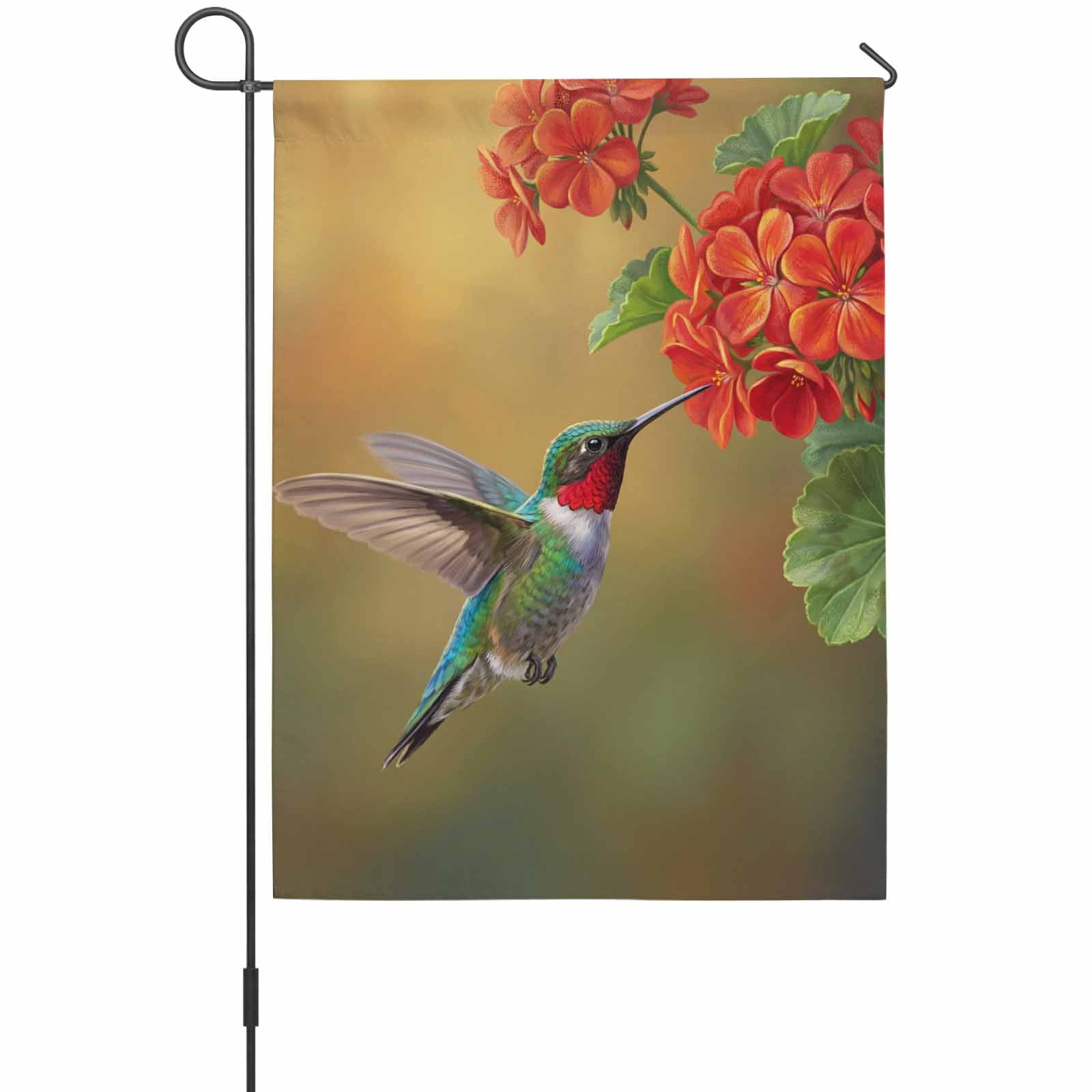 Bird Floral House Flag 28 x 40 Inches, Red Flower Hummingbird Spring Plant Realistic Nature Weather Proof Outdoor Patio Flags Double Sided Small House Decoration for Yard Lawn Outside Home