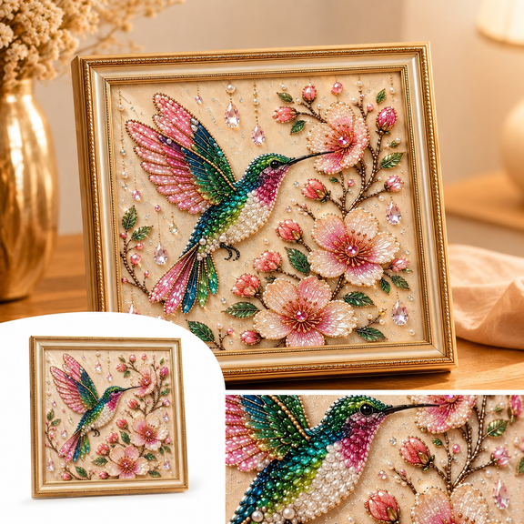Bird Floral Pearl Art Kit, Crystal Rhinestone Bead Embroidery Craft Set, DIY Home Wall Decor Gift