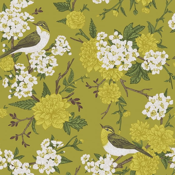 Bird Floral Peel and Stick Wallpaper Vintage Chinoiserie Blossom Chrysanthemum Floral Contact Paper for Walls Cabinets 12"x118" Garden Flower Leaf Wallpaper Removable for Bedroom Living Room