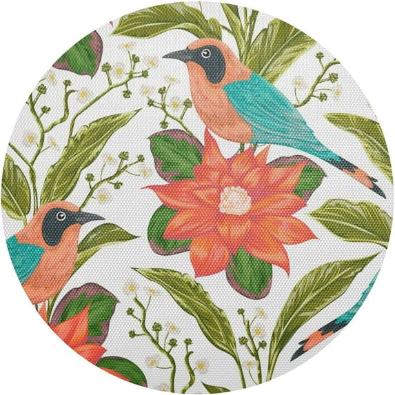 Bird & Floral Placemats Round Table Mats Non-Slip Washable Heat Resistant Kitchen Place Mat for Home Dining Coffee Tabletop (4PCS) Home Decor