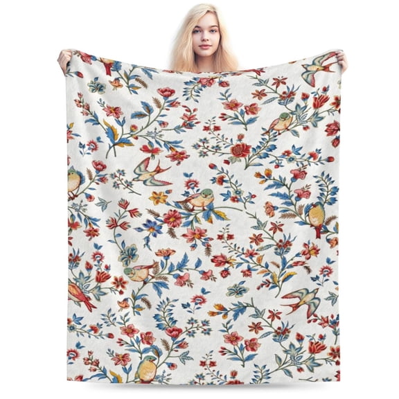 Bird Floral Throw Blanket Flower Plant Cozy Fuzzy Plush Throw Blankets Flannel Fleece Throw Blanket Gift for Women Adult Boho Blankets for Bed Sofa Travel 50x40