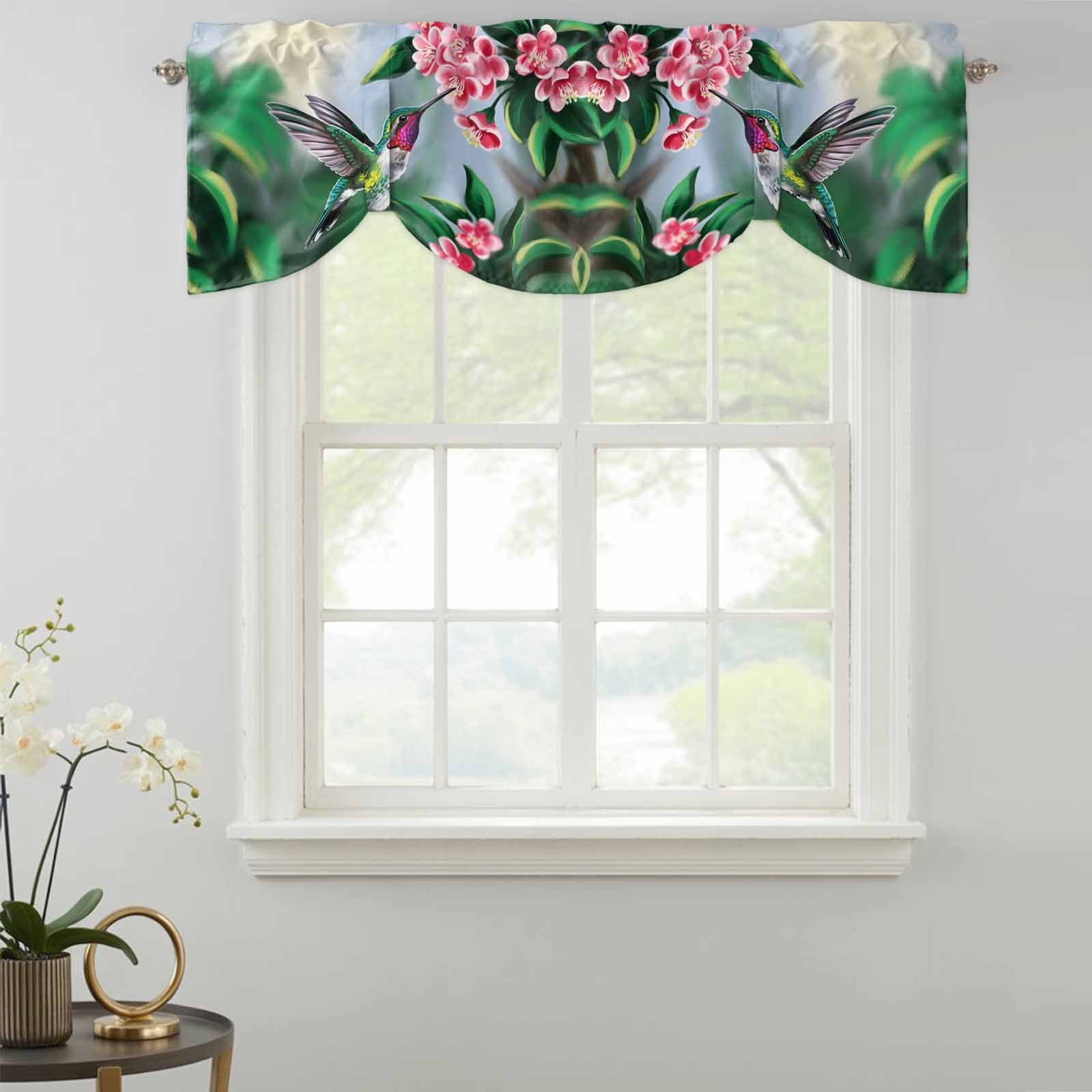 Bird Floral Tie Up Valances Curtain, Hummingbird Spring Decorative ...