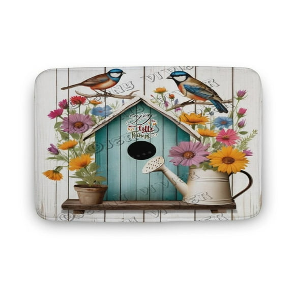 Bird With Flower - Enjoy The Little Things Pattern Bath Mat,Plush Bathroom Decor Mat with Non Slip Backing,Bath Rugs for Bathroom, Great for Bath, Shower, Bedroom 16"x24"