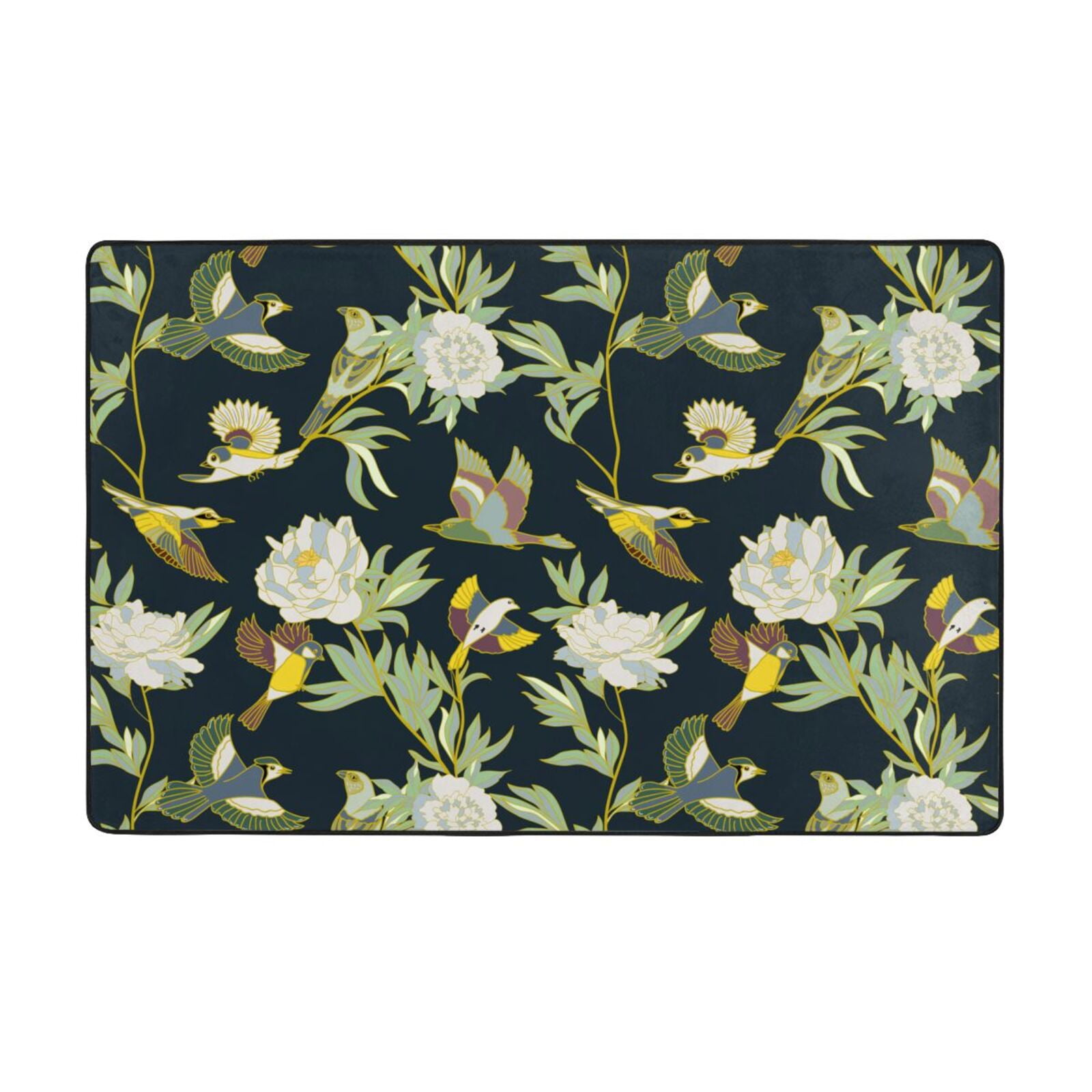 Bird and Flower Print Bathroom Rugs Non Slip Washable, 60x39in Water ...