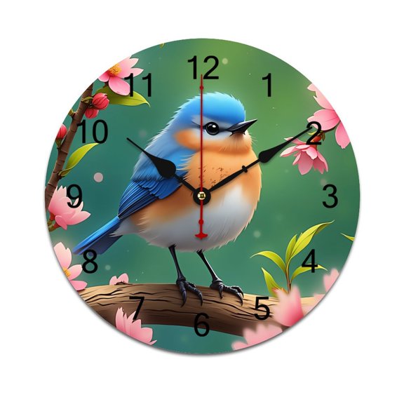 Bird Flowers And Butterflies Printed Silent Wall Clock Round Kitchen Clock Chic Quiet Desk Clock For Living Room