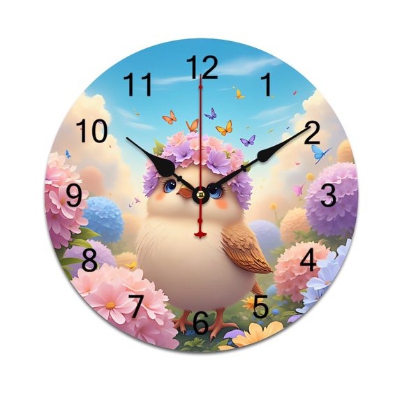 Bird Flowers And Butterflies Word Saying Big Wall Clock Home Decor Art Watch Living Room Gift
