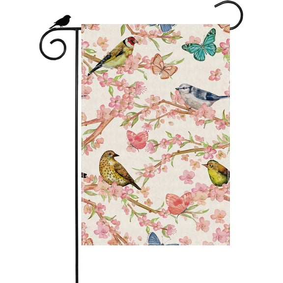 Bird Flowers Butterfly Spring Summer Garden Flag seasons Small Burlap 12x18 Inch Mini Vertical Double Sided Outside Yard Farmhouse Outdoor Flag