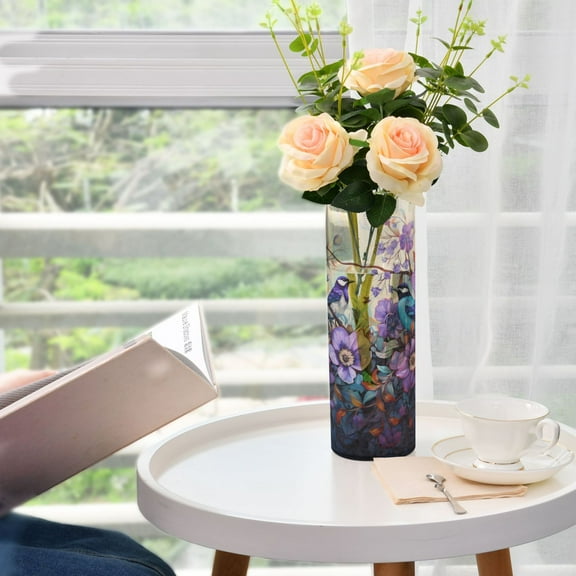 Bird Flowers Floral Purple Vases for Flowers Modern Decorative Vase Home Decor for Bedroom Kitchen Living Room Centerpieces