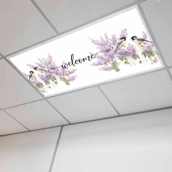 Bird Flowers Magnetic Fluorescent Light Covers for Ceiling Lights 2x4Ft,Purple Lavender Pastoral Pastel Watercolor Office Classroom Kitchen Drop Ceiling Light Covers Filters Shade Panel 1Pack